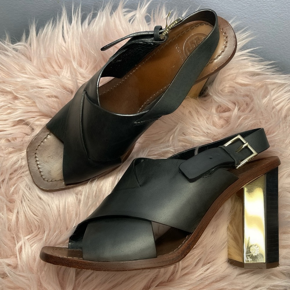 Tory Burch Octagon Gold/Black Heel